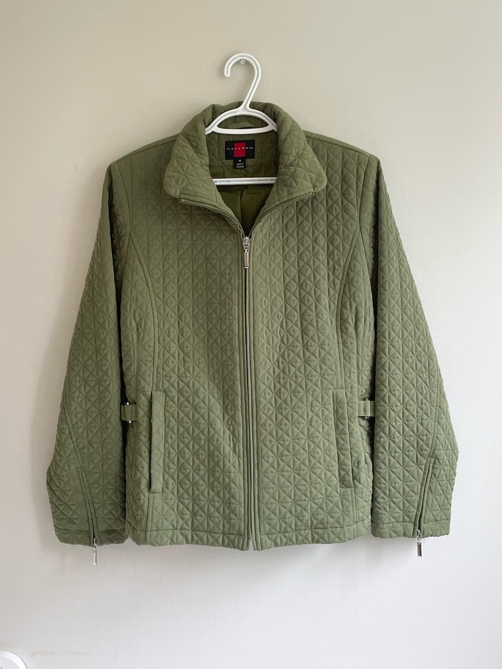 GALLERY GREEN DIAMOND STITCH QUILTED JACKET ZIPPERS POCKETS MEDIUM
